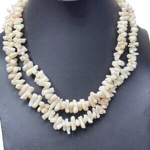 Vtg White Angel Skin Coral Beaded Necklace 10K Filigree Clasp 15" Double Strand